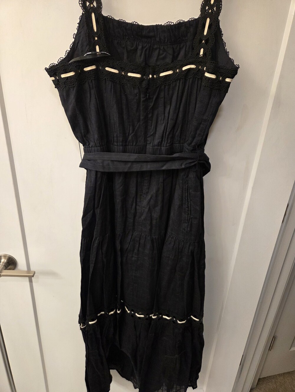 NWT- Anne Klein Lace Detail Cotton Tie Belt Stitching Accents Maxi Dress-Size 14 - Picture 8 of 16
